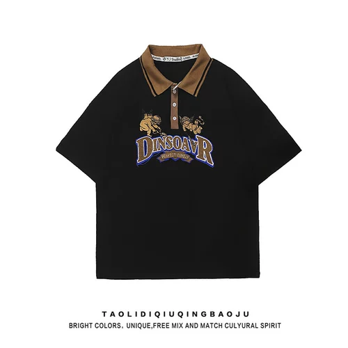 Ретро брендовая футболка polo подходит для мужчин и женщин для отдыха для влюбленных, в американском стиле, принт, с вышивкой, короткий рукав