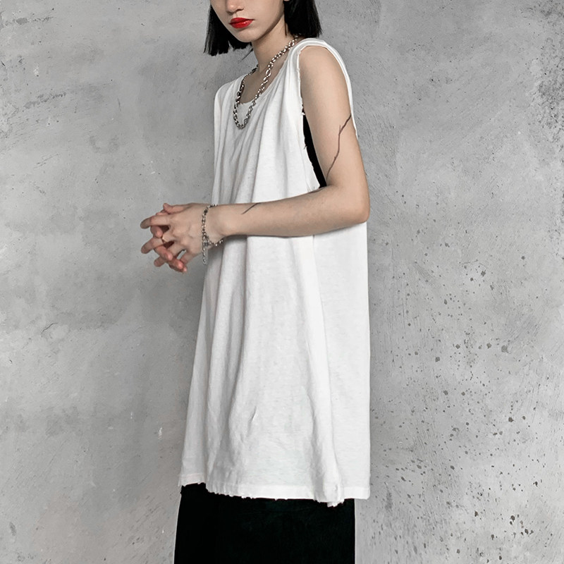 Spring and summer folding wear Korean bf Harajuku style solid color interior base shirt vest loose sleeveless T-shirt shirt top female ins tide