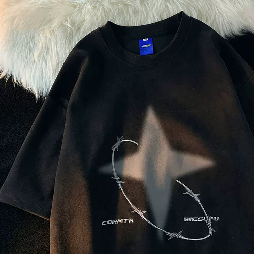 Ретро летняя футболка с коротким рукавом для влюбленных, в американском стиле, оверсайз