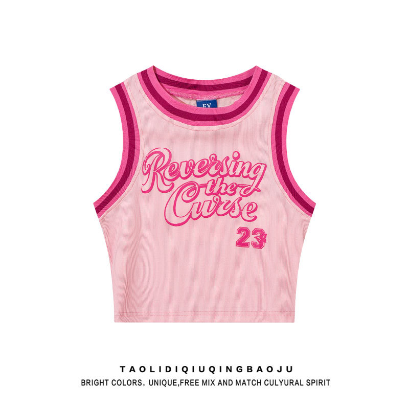 American-Style Sweet and Spicy Pink Sleeveless Tank Top for Women, Trendy Brand, Street Style, Pure Desire Style, Revealing Midriff, Slimming, Summer Short Top