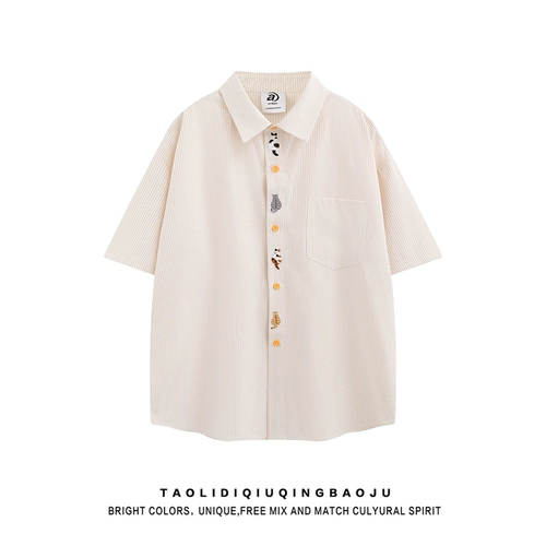 Японская летняя футболка polo, рубашка для влюбленных, с вышивкой, короткий рукав, свободный крой