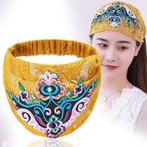 Tibetan head decorated with widening shade of white hair Ethnic wind headwear Embroidered Hair Accessories Lady Hair Band Lady Hair Stirrup Fashion Trends