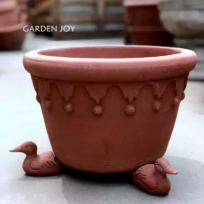 Fall in love with garden groceries flowerpot foot gasket breathable red pottery rough pottery gardening creative duckling cat cartoon ornaments