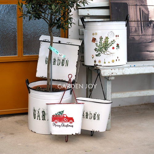 Love garden Grocery garden iron pot Christmas decorated enamel screen printed iron series basin