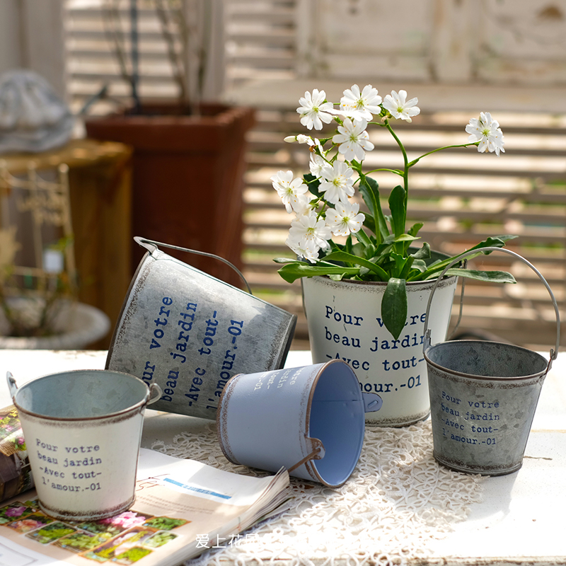 Small Lifting Bucket Iron Art Floral Flower Pot minimalist Decorative Tin Flower Barrel Pour-01 Mini creative Hanging Balcony-Taobao