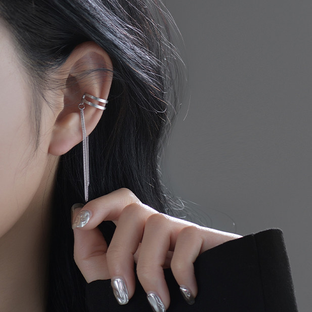 925 Pure Silver Ear Clip Woman Without Earthy Hole Lukewarm Wind Advanced Sensation Light Extravagant suear clip Ear Necklace one-piece Earrings