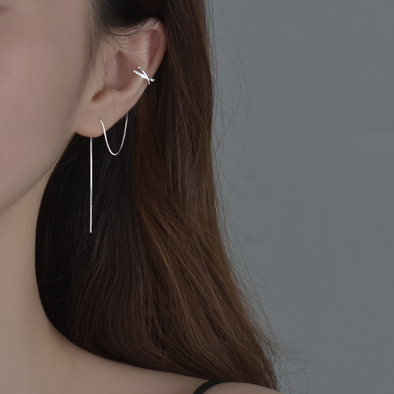 Pure Silver Ear Clip Female Summer Long Version Streaming Su One-piece Earbone Clip 2021 New Tide Air Quality Personality Earpin Earrings