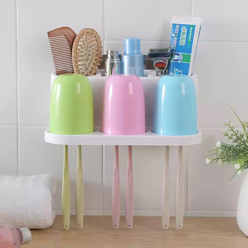Youshihui bathroom hole-free toothbrush holder set Suction wall mouthwash cup Wall-mounted tooth tooth cup bathroom shelf