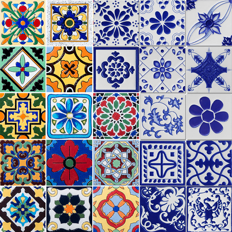 Green flower imitation ancient brick Mediterranean floor tiles American small flower brick kitchen 100x100 wall brick Guangdong Foshan tile