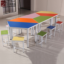 Trapezoidal table color combination desks and chairs hexagonal octagonal table reading and reading training art study table for primary and secondary school students