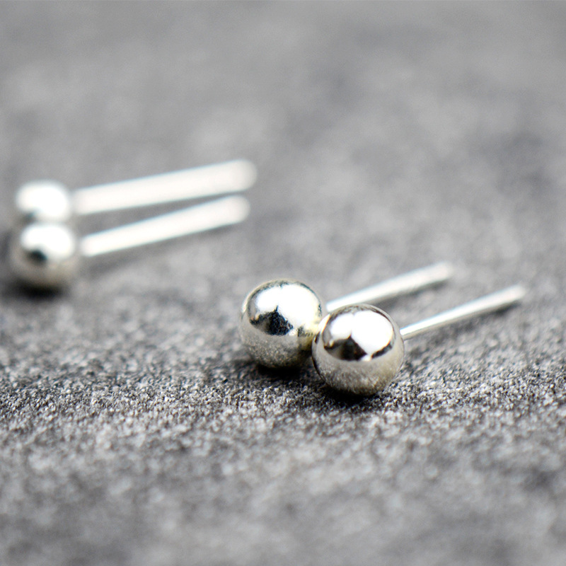 Fashion sterling silver needle 925 small ear needle female handmade glossy ball ear needle mini bean hypoallergenic ear needle ear needle