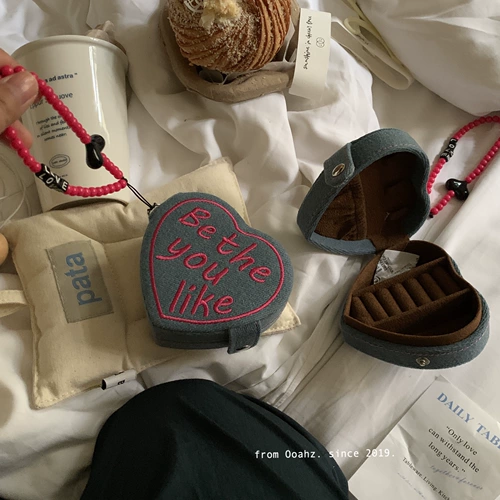 Джинсовая коробочка для хранения в форме сердца, портативное кольцо, серьги, ювелирное украшение для путешествий, сумка-органайзер, небольшая сумка, подарок на день рождения