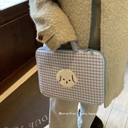 Bichon Blue Checkerboard 한국어 귀여운 만화 휴대용 노트북 보관 가방 13인치 라이너 보호 케이스