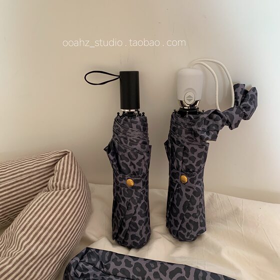 你今天真漂亮～甜酷girl豹纹全自动晴雨伞 好看的雨伞黑胶防晒伞