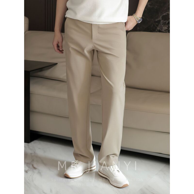 Mr Jianyi Summer Minimalist Aesthetic Straight-Leg Trousers, Quiet Luxury Wabi-Sabi Style Business Casual Pants for Men