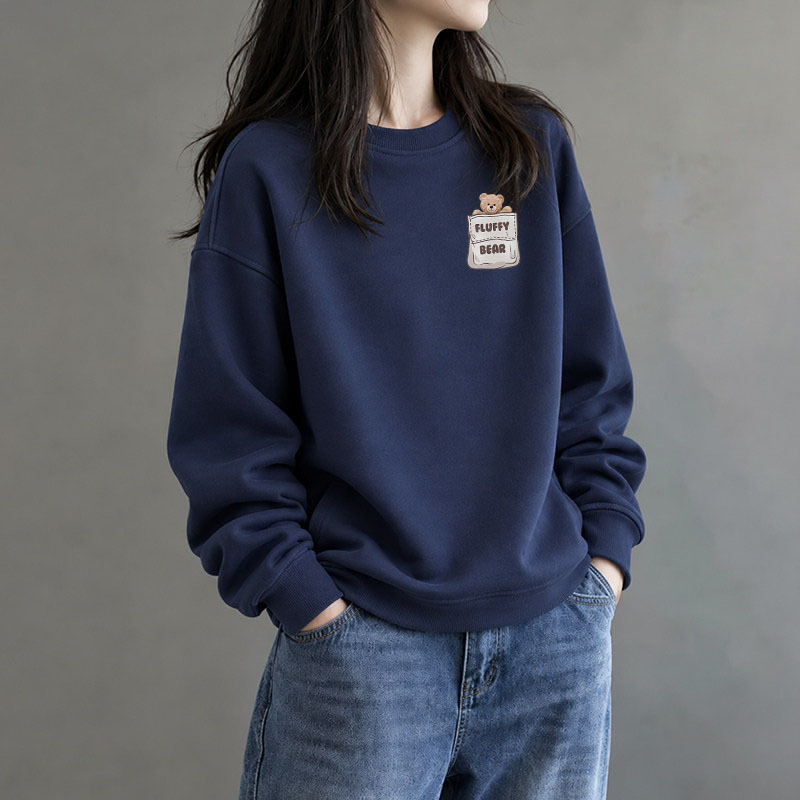 High-End Jimo Style Navy Blue Sweatshirt for Women, New Autumn and Winter Thickened Trendy Popular Fleece-Lined Loose Pure Cotton Jacket High-End Jimo Style Navy Blue Sweatshirt for Women, New Autumn and Winter Thickened Trendy Popular Fleece-Lined Loose Pure Cotton Jacket