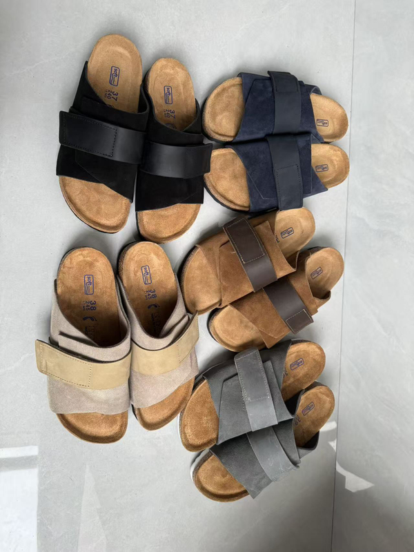 Bmx Fashion Half-Wrap Sandals Flat Cork Suede Leather Slip-On Magic Slippers Sticker
