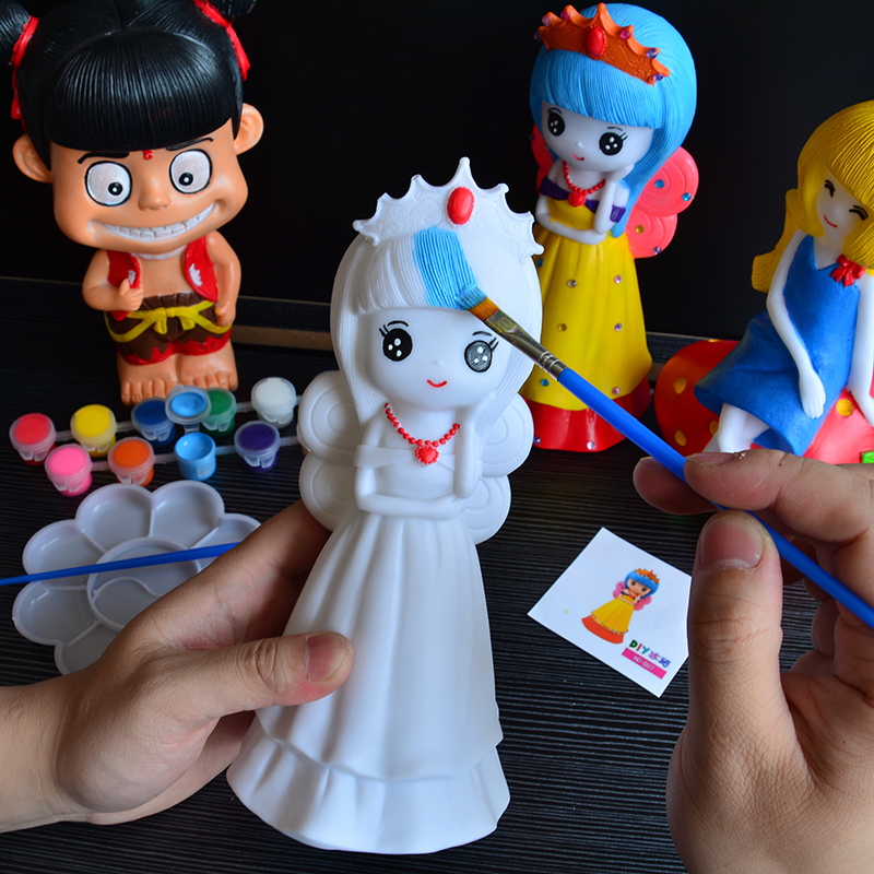 Children painted plaster painted varnelled dolls white embryoids hand-painted handmade graffiti puzzle toys neutral