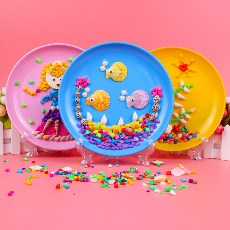 Children's handmade diy bshell painting Stereo creative process Decorative Living Room Pendulum material Package photo frame Puzzle Toy