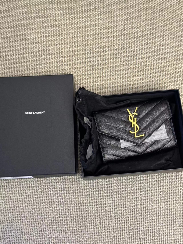 Saint Laurent Ysl Folding Wallet Cowhide Leather
