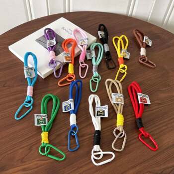 Macaron color braided rope keychain lanyard plush doll blind box toy hand rope ins double spell clothing accessories rope