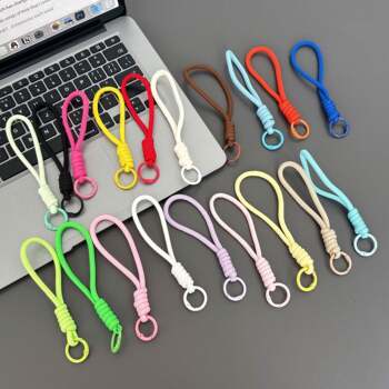 Factory ready stock short keychain lanyards, various solid color woven hand bowl rope lanyards, hand hanging anti-lost ropes, bag ropes