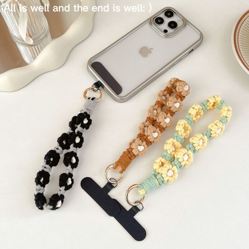 ins European-Style Mobile Phone Pendant Woven Phone Chain Small Daisy Flower Braided Rope Keychain Bag Creative Gift for Women