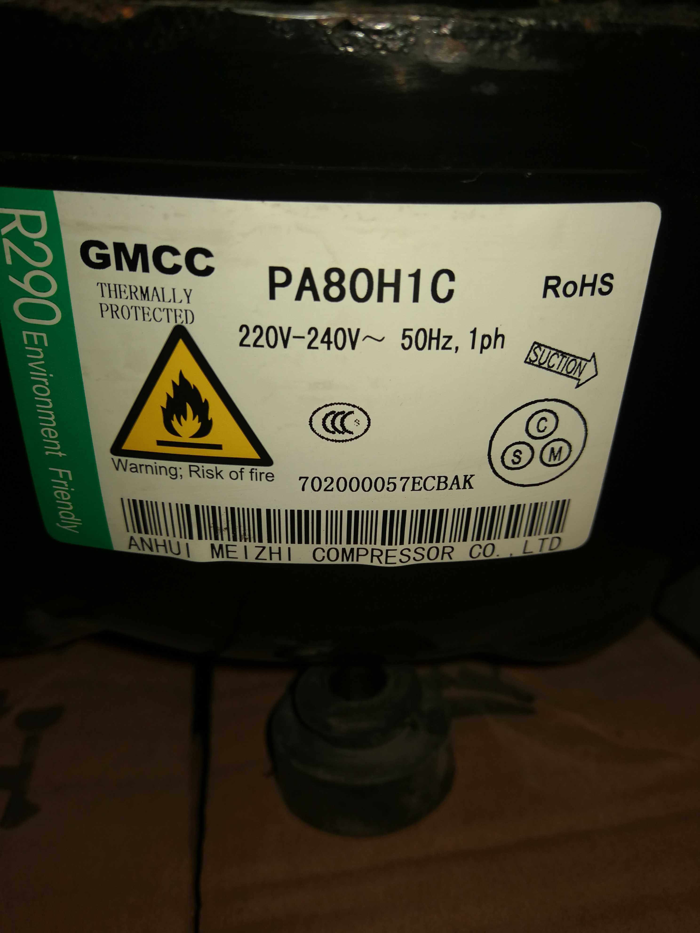 Refrigerator freezer compressor PA80H1C R290 refrigerant warranty for one year