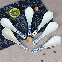 Small soup spoon ceramic Chinese style retro and wind green flower glaze Lower color soup spoon Spoon Spoon Personality Hand-painted Tableware Porcelain Spoon