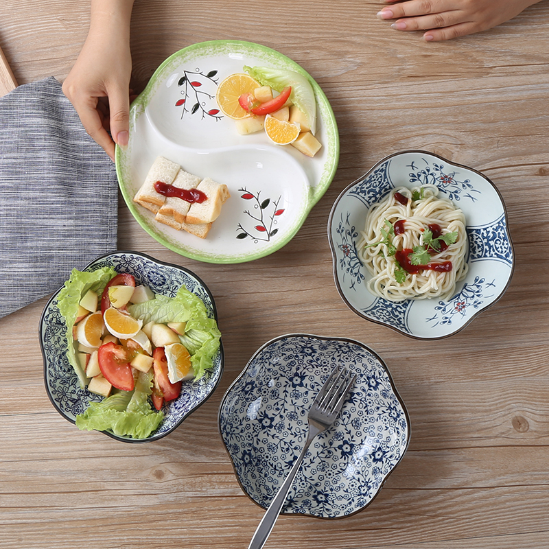 Japanese flower bowl deep dish 7 inch plum bowl ceramic tableware cool dish salad fruit dish dish