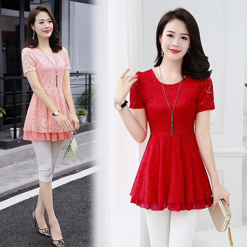 Korean Style Short-Sleeved Lace Blouse for Women 2026, Waist-Cinching Ruffled Hem Top, Stylish Mid-Length Belly-Covering Base Shirt, Trendy Korean Style Short-Sleeved Lace Blouse for Women 2026, Waist-Cinching Ruffled Hem Top, Stylish Mid-Length Belly-Covering Base Shirt, Trendy