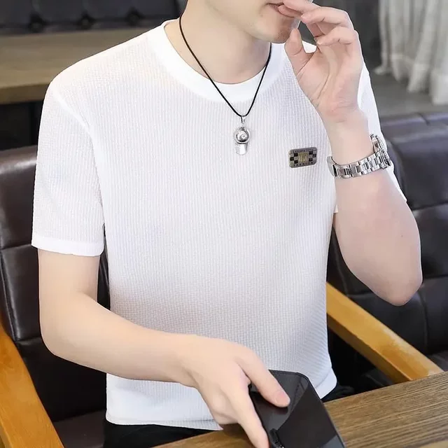Bamboo mesh ice silk T-shirt men's short-sleeved round neck 2026 new half-sleeved men's bottoming shirt summer thin top men's T-shirt