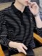 Men's Striped Long-Sleeve Polo Shirt with a Collar, Casual T-Shirt, Trendy Top from a Major Brand's Export Line