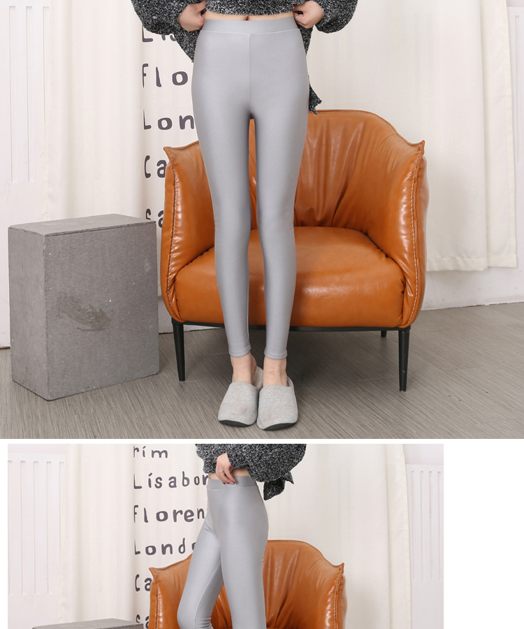 Quần legging màu xám bạc cộng với quần nhung dày sáng bóng mùa thu đông mới eo cao cỡ lớn quần 9 quần bó chân quần nữ quần áo mùa đông nữ hàn quốc