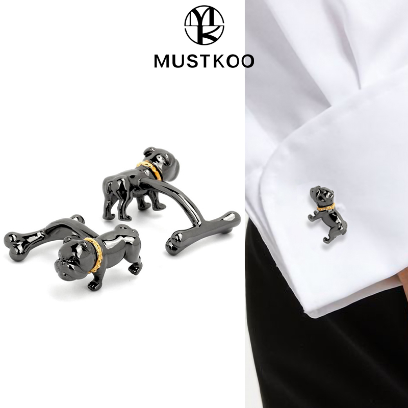 Masidu's New French Cow Series Cufflinks, Fun Bulldog French Shirt Buttons, Couple's Birthday Gift Gift Box
