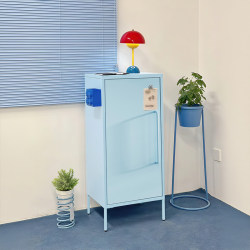 Dopamine Blue Iron Double-Door Storage Cabinet for Living Room, Dining Room, Bedroom, Large Capacity Multi-Layer Storage Shelf