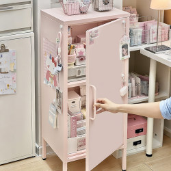 Wrought Iron Storage Cabinet in Cream Style, Dopamine-Inspired, for Home Use in the Living Room, Modern Macaron Single-Door Cabinet for Bedroom and Balcony Storage