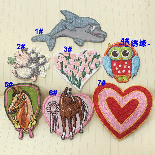 Heart Embroidery LM03 Back Tape Sticker Cartoon Patch Hedgehog Owl Horse Head Dolphin Love Tulip