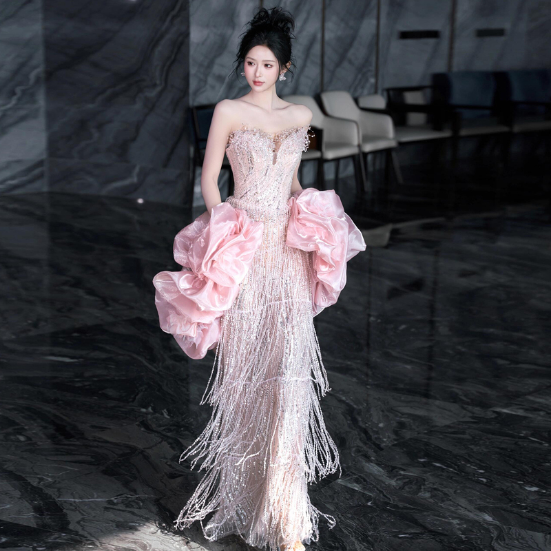 Pink Tassel Heavy-Duty Evening Dress 2026 New Model, Stunning and Ethereal Bridal High-End Light Luxury Sequin Engagement Toast Dress Pink Tassel Heavy-Duty Evening Dress 2026 New Model, Stunning and Ethereal Bridal High-End Light Luxury Sequin Engagement Toast Dress