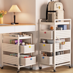 Carbon Steel Schoolbag Storage Rack Movable Cart Book Snack Storage Rack Multi-Layer Bookbag with Pulley Under Table