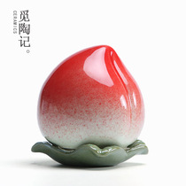 Peach tea jar sealed can ceramic tea pet ornaments decoration props simulation Persimmon Jingdezhen creative trumpet