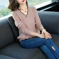 Áo len cổ chữ V dành cho nữ Áo len mỏng nữ xuân hè 2019 phiên bản Hàn Quốc mới của áo sơ mi hoang dã - Áo / áo thun áo thun nữ form rộng