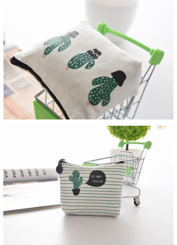 Phiên bản tiếng Hàn của dây kéo xương rồng dễ thương túi lưu trữ túi vải ví tiền xu nhỏ rừng yếu tố gói ví da nữ