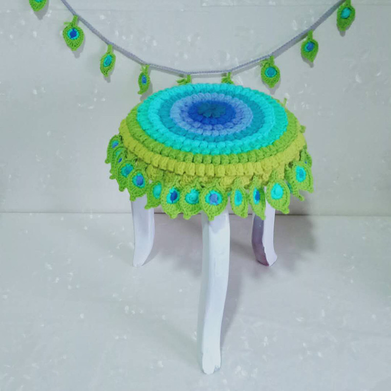 Cloud Clothing Loft Woven Peacock Feather Cushion Handmade Hook Needle Diy Ground Mat Woven Handmade Baby Cotton Thread Material Bag