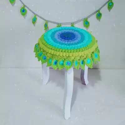 Peacock feather cushion handmade crochet diy floor mat Home cushion woven hand-woven milk cotton thread cushion finished product