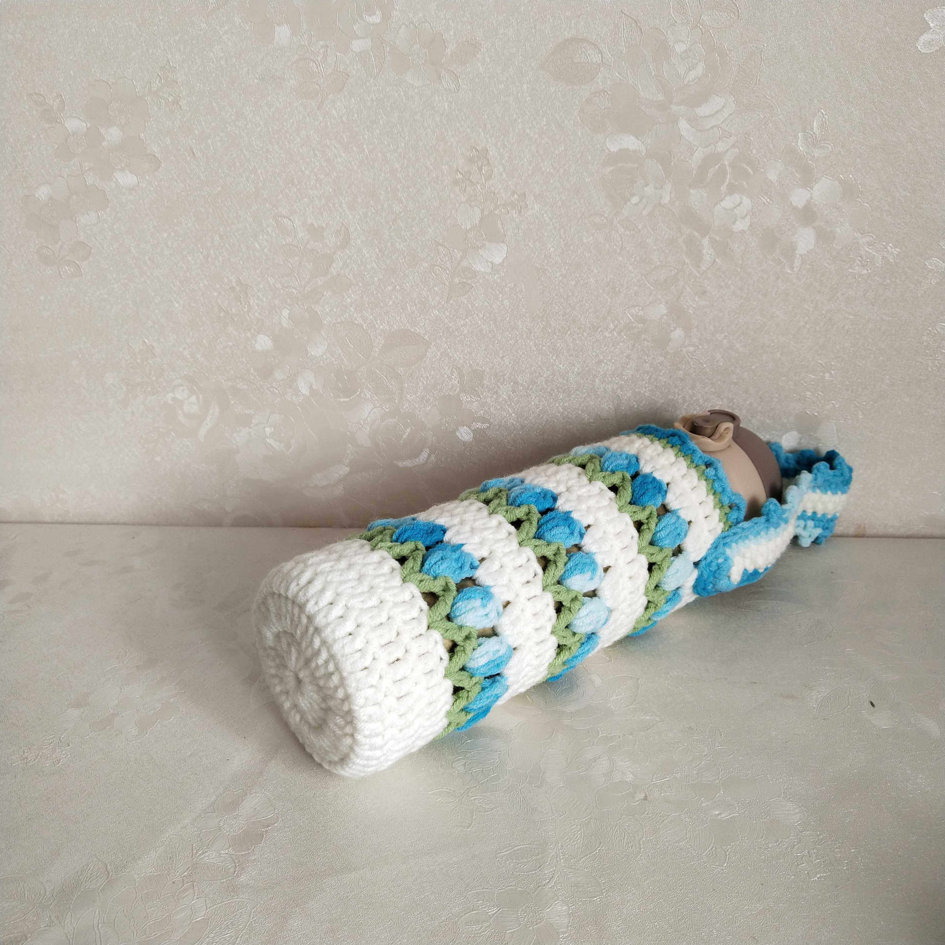 Hand Woven Cup Sleeve Tulip Color Gradual Layer Creative insulation Cup Girl Hearts with Handle Finished Cup Cover