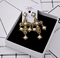 European And European Retro Baroque Pearl Pendant Cross Insert Diamond Earrings Pearl Ear Nail Bridal Accessories
