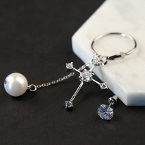 Small Crowdbrief Pearl Retro Crucifixion Earrings Female Net Red small crowdsourced asymmetrical Baroque Pearl Ear Nail