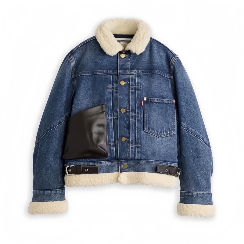 Fog Sacai 2026 Autumn/Winter New Denim Lamb Wool Warm Jacket Short Unisex Stand Collar Coat for Women Fog Sacai 2026 Autumn/Winter New Denim Lamb Wool Warm Jacket Short Unisex Stand Collar Coat for Women