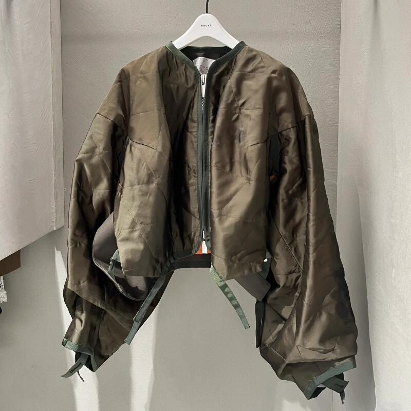 Fog Sacai Lin Yilian's Same Style Patchwork Color-Block Stand Collar Unisex Jacket Loose Casual Long-Sleeve Top